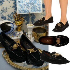 🆕 KURT GEIGER LONDON 🧿 NWOB Mansion Suede Soft Bit Buckle Loafers, Black, Sz 7